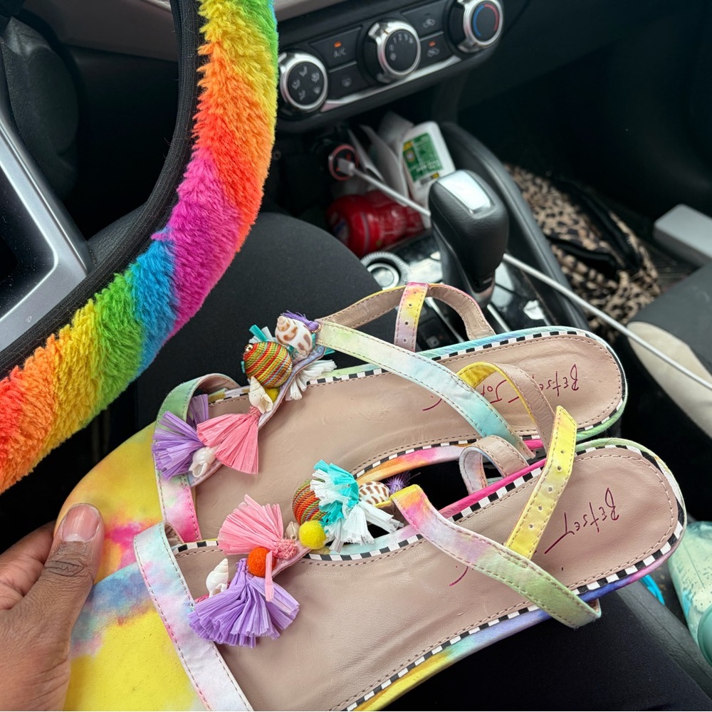 Betsey Johnson Multicolor Tie-Dye Tassel Gladiator Sandals
